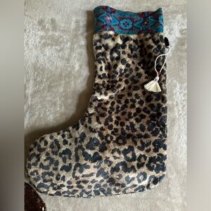 1 Johnny Was Teal embroidered and Velvety Leopard Print Stocking